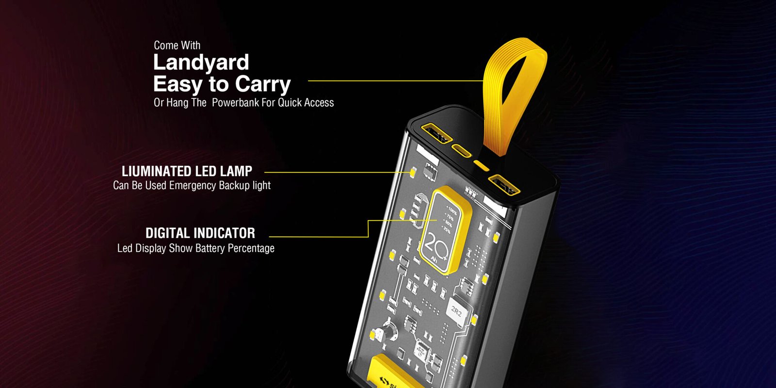20000 mAh 45 W Power Bank (Black, Transparent, Lithium Polymer, Fast Charging for Mobile)