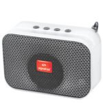 "Boom Portable Bluetooth Speaker with RGB lights glowing", "Mini high bass speaker with phone stand holding smartphone", "Pocket-sized wireless speaker with dynamic LED colors"